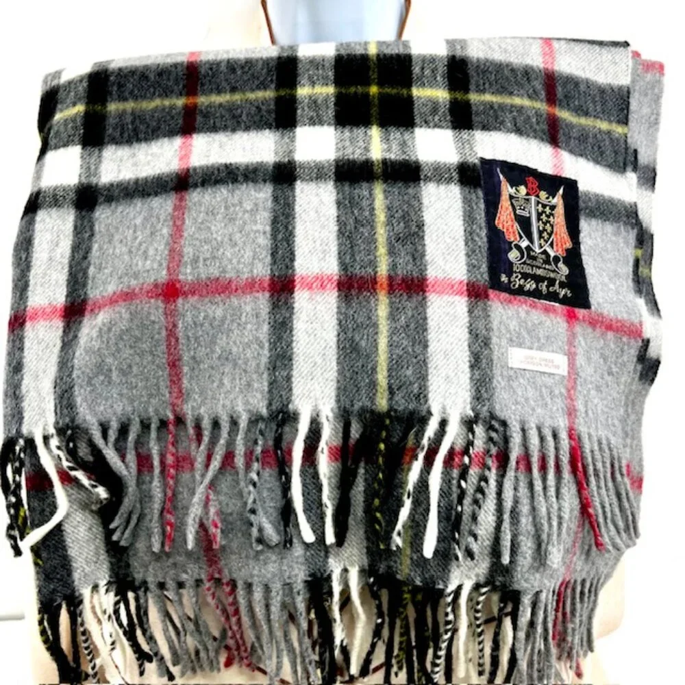 B-Gray Thomson Scotland Gray Black Tartan 100% Lambswool Scarf/Throw 60X34(2